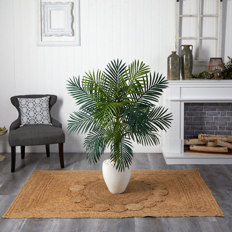 Bayou Breeze Artificial Golden Cane Floor Palm Tree in Stone Planter